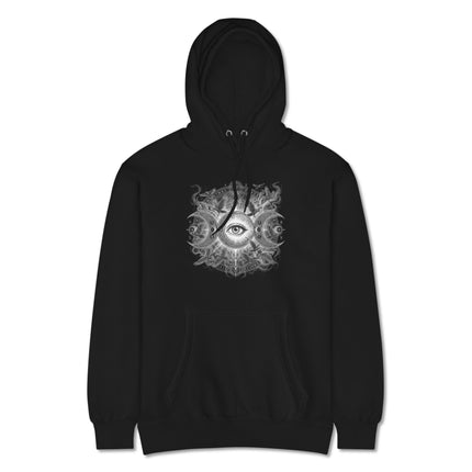 Triple Moon Eye Spiritual Awakening graphic on a comfortable pullover hoodie design.