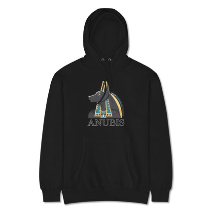 Anubis Ancient Egyptian god graphic text unisex pullover fleece hoodie design.