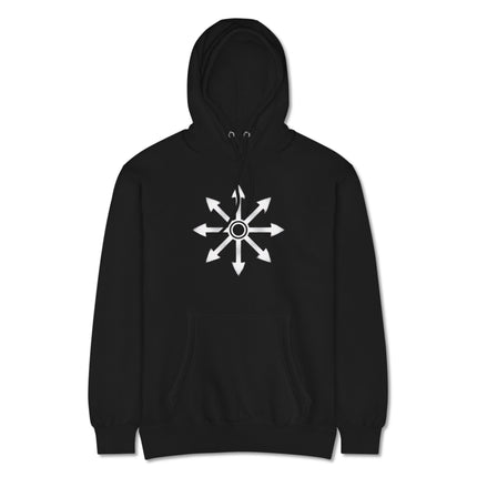 Occult Chaos Star symbol printed on a unisex pullover hoodie.
