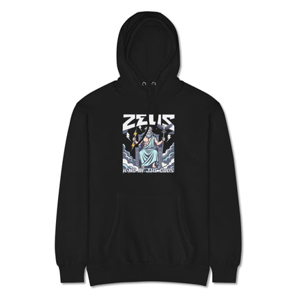 Zeus King of the Gods hoodie with a powerful lightning bolt Greek mythology graphic print.