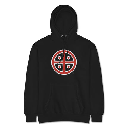 Solar Cross Symbol Hoodie featuring an ancient pagan sun wheel design print.