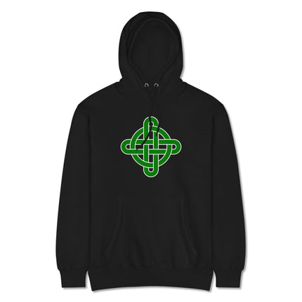 Unisex hoodie featuring an intricate Celtic knot graphic design print on the chest.