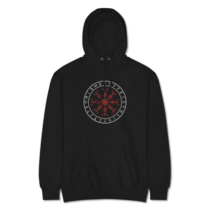 Norse Viking hoodie with Aegishjalmur Helm of Awe runes graphic pullover.