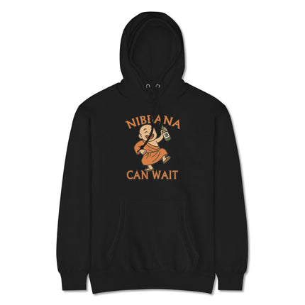 Funny baby Buddha graphic drinking alcohol on pullover hoodie.