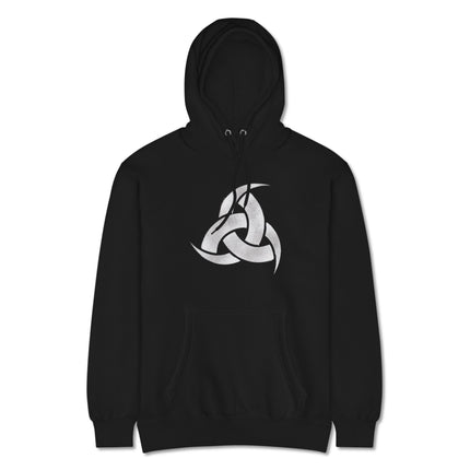 Triple Horn of Odin Norse mythology graphic hoodie featuring Viking symbol design.