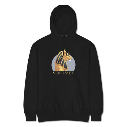 Sekhmet Egyptian Lion Goddess graphic print on a unisex pullover hoodie.