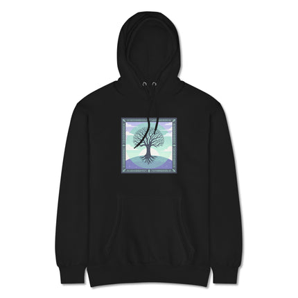 Celtic Tree of Life graphic on a unisex hoodie featuring intricate nature roots design.