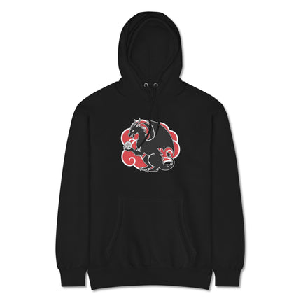 Dragon and red cloud graphic printed on Chinese style unisex pullover fleece hoodie.