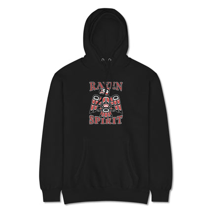 Pacific Northwest Raven Spirit Native Art pullover hoodie featuring tribal indigenous designs.