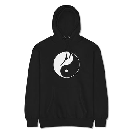 Zen Yin Yang symbol hoodie featuring cosmic balance graphic print on a pullover sweatshirt.