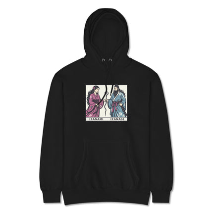 Shinto Izanami Izanagi graphic hoodie featuring Japanese creator gods mythology design print.