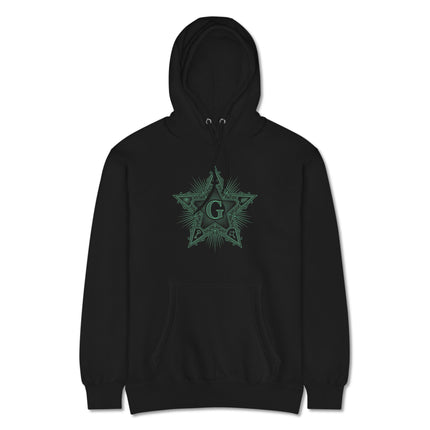 Masonic Blazing Star sacred geometry design printed on a pullover hoodie for freemasons.