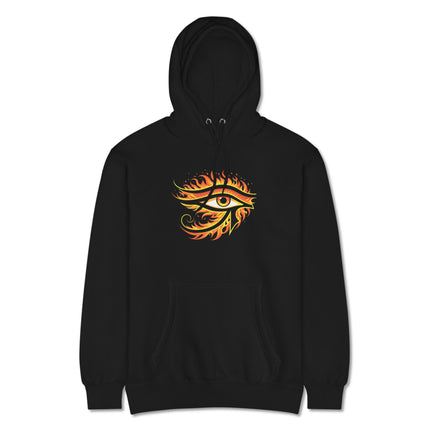 Eye of Ra ancient Egyptian sun god symbol graphic printed on a unisex pullover hoodie.