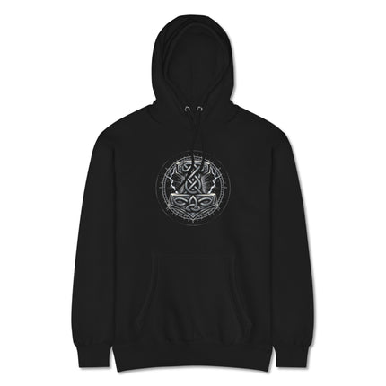 Mjolnir Norse hammer graphic hoodie featuring a Viking Thor symbol design print.