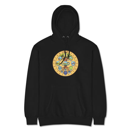 Yggdrasil Nine Realms hoodie featuring Norse mythology tree and rune design.