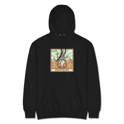 Ninhursag Sumerian Goddess hoodie featuring Mesopotamian mythology and lions design print.