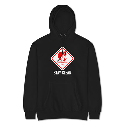 Headbanging Zone stay clear metal rock music graphic pullover fleece hoodie for fans.