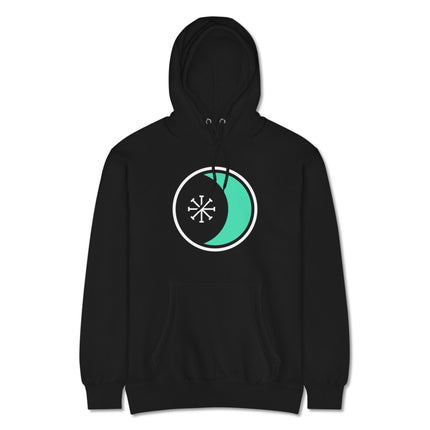 Wicca pagan hoodie featuring a celestial moon and star symbol design.