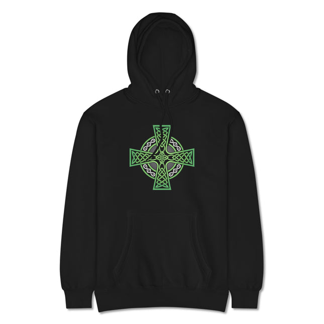 Celtic Cross Hoodie | Green Irish Pride Knotwork Unisex Pullover Sweatshirt