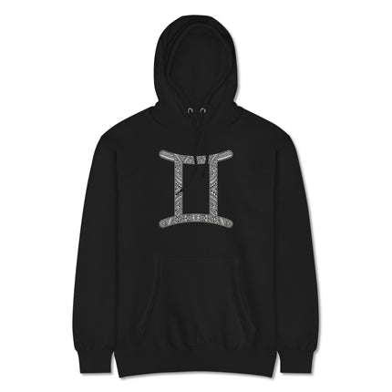 Astrology Gemini zodiac tribal pattern pullover fleece hoodie with constellation graphic.