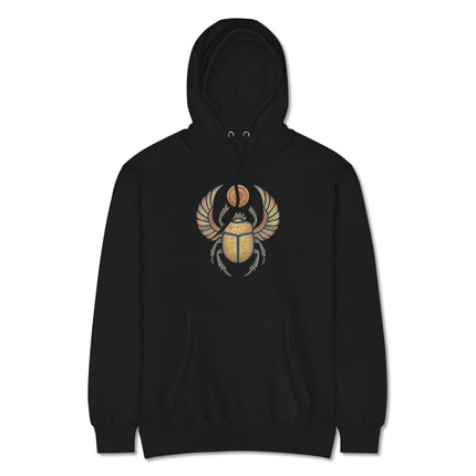 Khepri scarab sun god graphic hoodie featuring Egyptian mythology designs on fleece pullover.