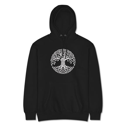 Unisex hoodie featuring a detailed Celtic Tree of Life design, representing Yggdrasil world tree mythology.