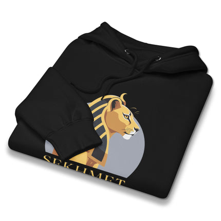 Sekhmet Egyptian goddess lion print unisex pullover hoodie featuring graphic art.