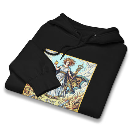 Eris Goddess of Discord hoodie featuring Greek Mythology golden apple print pullover.