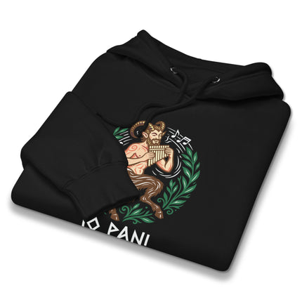 Greek Mythology Satyr Panpipes Hoodie design, featuring a faun and musical elements.