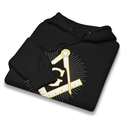 Masonic Square and Compass graphic on a pullover fleece hoodie design.