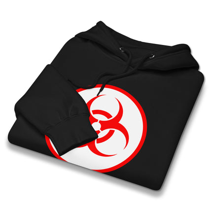 Red Biohazard Symbol Unisex Hoodie | Danger Warning Graphic Pullover Fleece