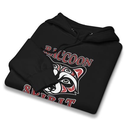 Raccoon Spirit indigenous art hoodie featuring a tribal raccoon animal graphic print.