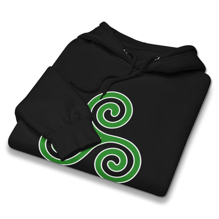 Celtic triskelion symbol hoodie featuring a triple spiral Celtic knot design print.