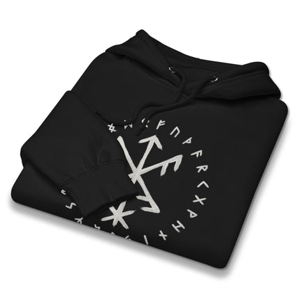 Success Bind rune pullover hoodie featuring Norse Viking Elder Futhark symbols.
