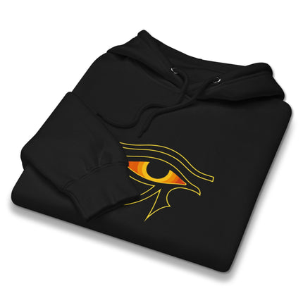 Ancient Egyptian Eye of Ra symbol graphic printed on a pullover hoodie sweatshirt.