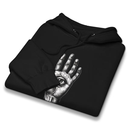 Mystic all-seeing eye graphic on a palm pullover hoodie sweatshirt.