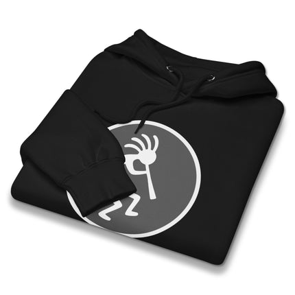 Unisex kokopelli hoodie featuring a native american flute player graphic design.
