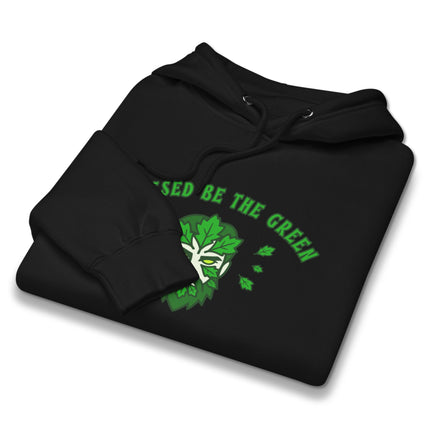 Green Man pagan earth spirit graphic printed on a natural themed hoodie sweatshirt.