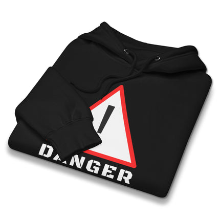 DANGER warning sign graphic print on a comfortable pullover hoodie.