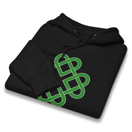 Celtic heart knot clover design on an Irish green unisex hoodie pullover fleece.