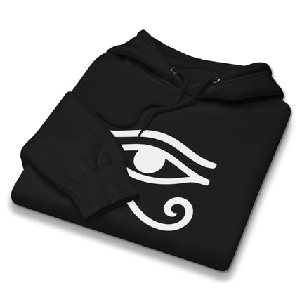 Ancient Egyptian Eye of Horus symbol printed on a unisex pullover hoodie.