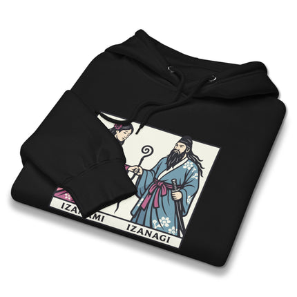 Izanami Izanagi Japanese mythology hoodie featuring Shinto creator gods graphic art print.