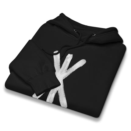 Viking strength bind rune symbol printed on a unisex Norse mythology hoodie.