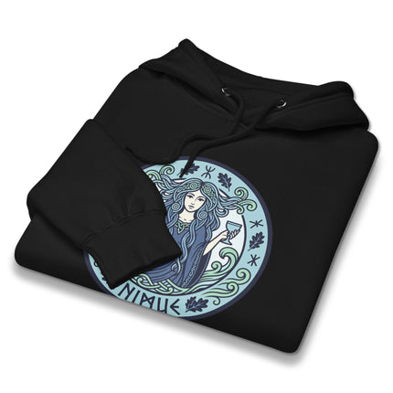 Nimue Lady of the Lake water spirit graphic on a unisex pullover hoodie.