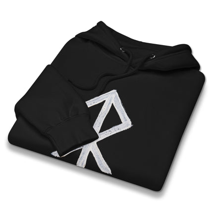 Norse Viking rune hoodie featuring the Courage Bind warrior symbol print.