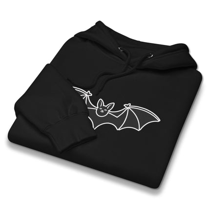 Gothic pullover hoodie featuring a graphic print of flying bats.