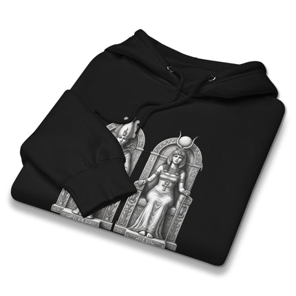 Isis and Osiris Egyptian gods graphic printed on an ancient mythology pullover hoodie.