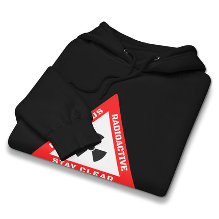 Dangerous biohazard warning sign graphic on a black pullover hoodie.