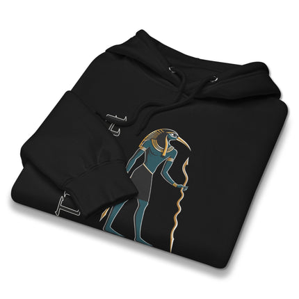Thoth ancient Egyptian god graphic text print on unisex fleece pullover hoodie.
