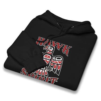 Native American tribal hawk spirit design on unisex pullover hoodie.